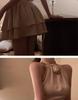 Elegant French Acetate Satin Halter Dress: Layered, Fluffy, Sleeveless Design for Birthdays