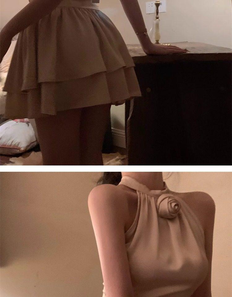 Elegant French Acetate Satin Halter Dress: Layered, Fluffy, Sleeveless Design for Birthdays
