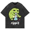 100% Cotton Vintage Washed Y2K Funny Rippit T Shirt Fashion Men/Women Aesthetic Retro Frog Oversize Loose Wash Tees Shirts