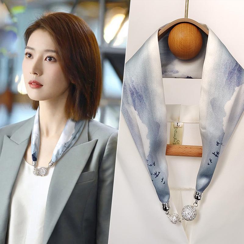 Damen Magnetverschluss Seidenschal - Modischer Nackenschutz für Frühling, Sommer und Herbst 2024