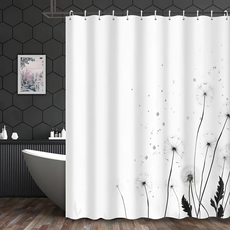 

White Dandelion Shower Curtain Black Outline Nature Design Minimalist Bathroom Decor Waterproof Bath Curtain Home Accessory W60H190(CM)-1 Pcs