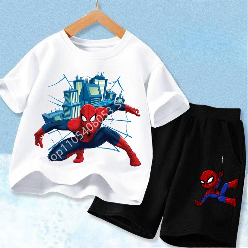 Red Spider Printed Children Print T-shirt Summer Clothes 3-12Yrs Boys Girls Short-sleeved Top+Shorts Casual Sports Set Clothing