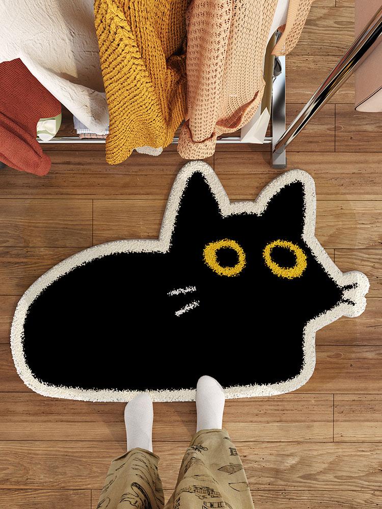 

VIKAMA Cartoon Bedroom Rug Cat Shaped Irregular Foot Mat Plush Room Bedding Sofa Bed Blanket Dirt Resistant Cushion Home Decor 50X80CM(1.6X2.6FT
