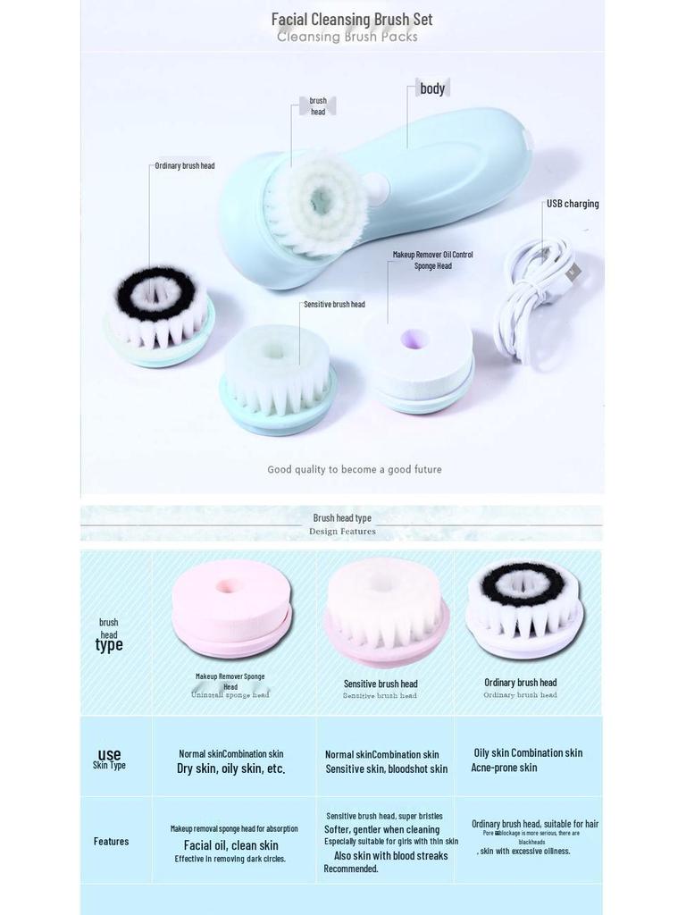 Waterproof Electric Facial Cleansing Brush - Blackhead Removal & Pore Cleanser
