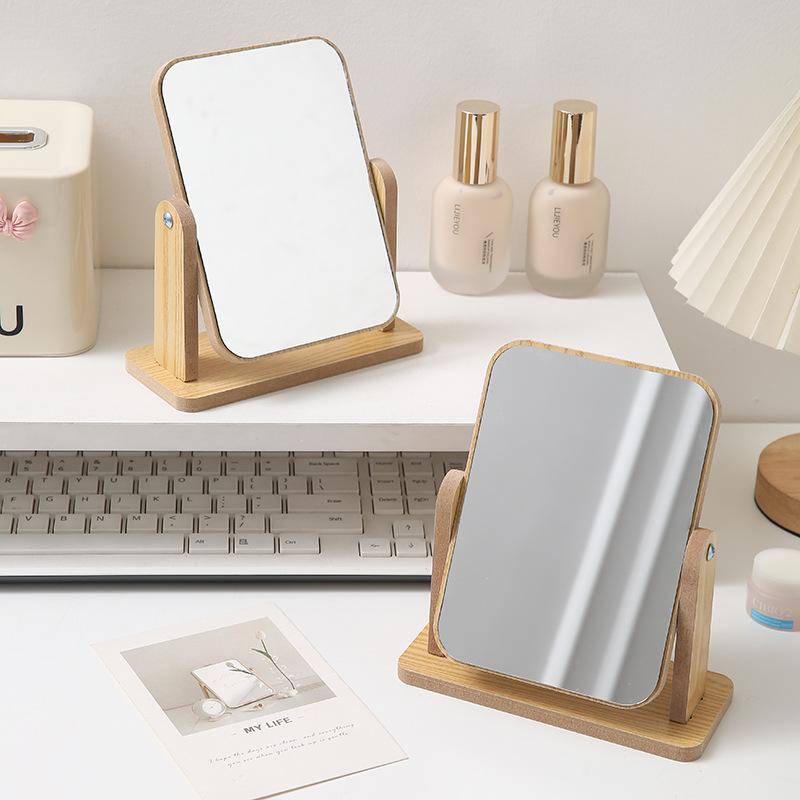 1Pc Clear Wooden Vanity Mirror - Desktop Angle Adjustable High-Definition Makeup Mirror with Stand for Personal Grooming