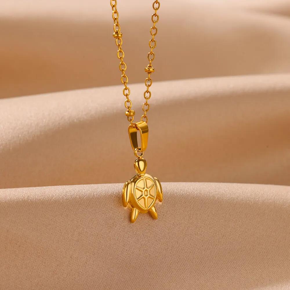 Cute Sea Turtle Pendant Stainless Steel Necklaces For Women Gold Color Animal Aesthetic Pendant Necklace Aesthetic Jewelry