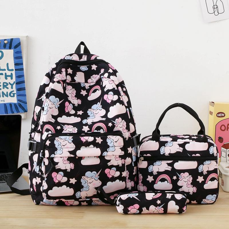 School bag new fashion nylon school bag for primary and secondary school students to reduce the burden, large capacity three-piece set