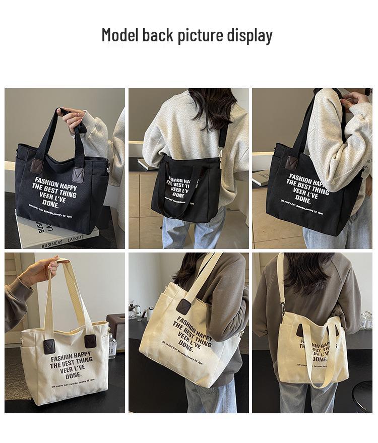 2024 Retro Large Canvas Tote Bag - Unisex, European/American Style, Perfect for College Students