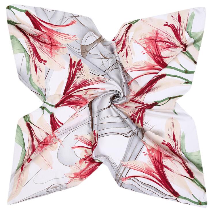 Luxury Brand Square Scarf For Ladies Lily Print Silk Scarf Women Bandana Large Hijab Female Shawl Scarves Warps