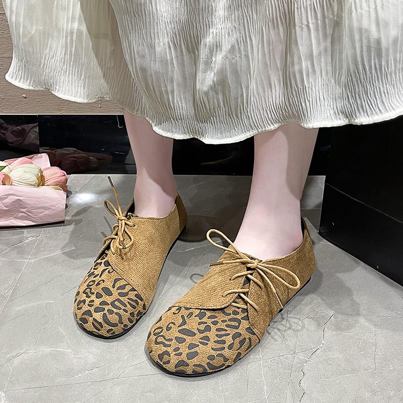 Spring, Summer and Autumn Flat Bottom Flat with Women's Shoes Large Size Single Shoes 35-43 Hundreds of Bow Leopard Print