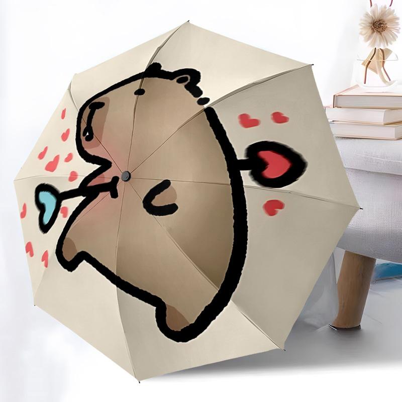 1PC Cute Capybara Automatic Open/close Umbrella with 8-Rib Structure for Women/Men, All-Season Use - Travel Essential, Stylish Accessory, Highquality