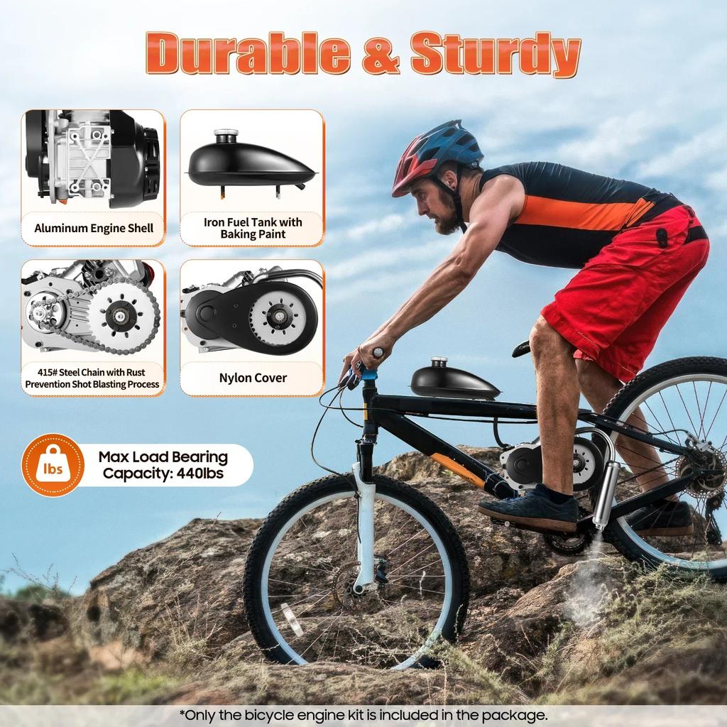 100CC 4-Stroke Gas Motorized Bike Engine Kit-Single Cylinder Air Cooling With Recoil Start for Mountain/Road Bicycle Conversion