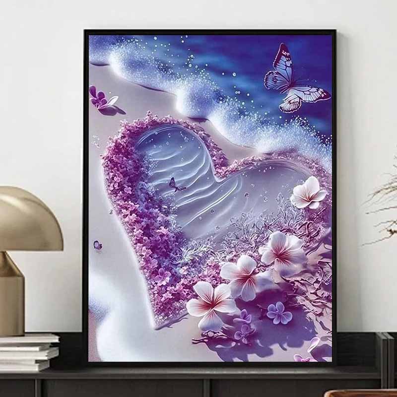 

Новое поступление 5D DIY Полная круглая алмазная живопись Пляж Пурпурное сердце Вышивка крестом Домашний декор Подарок GI12105