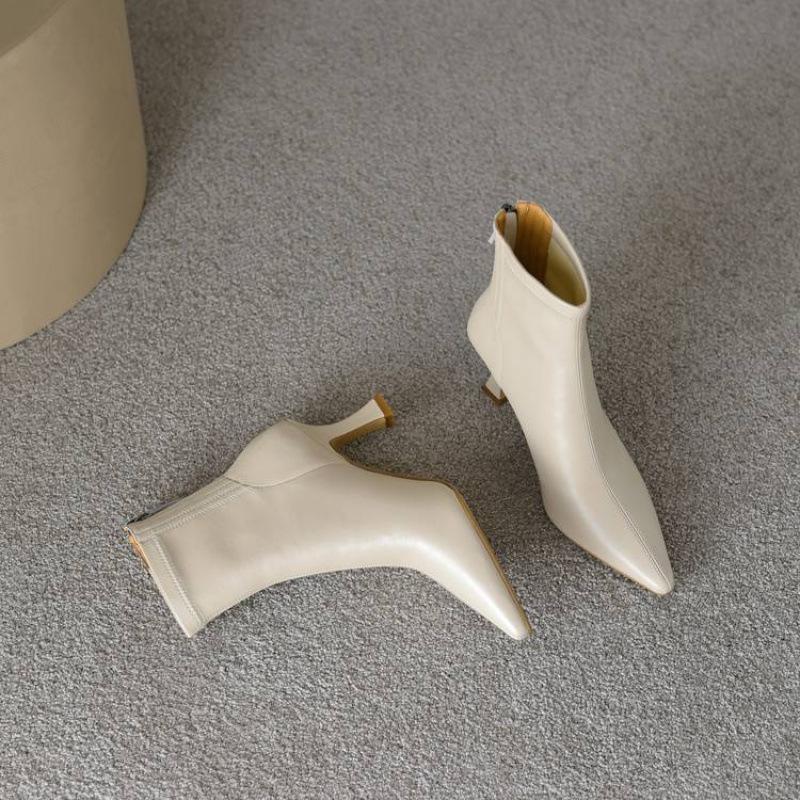 

Осенне-зимние кожаные ботильоны Мартина на высоком каблуке, однотонные, с задней молнией, на тонком каблуке, с мягкой подошвой из говяжьей кожи, удобные, новые ботильоны средней высоты с острым носком 40