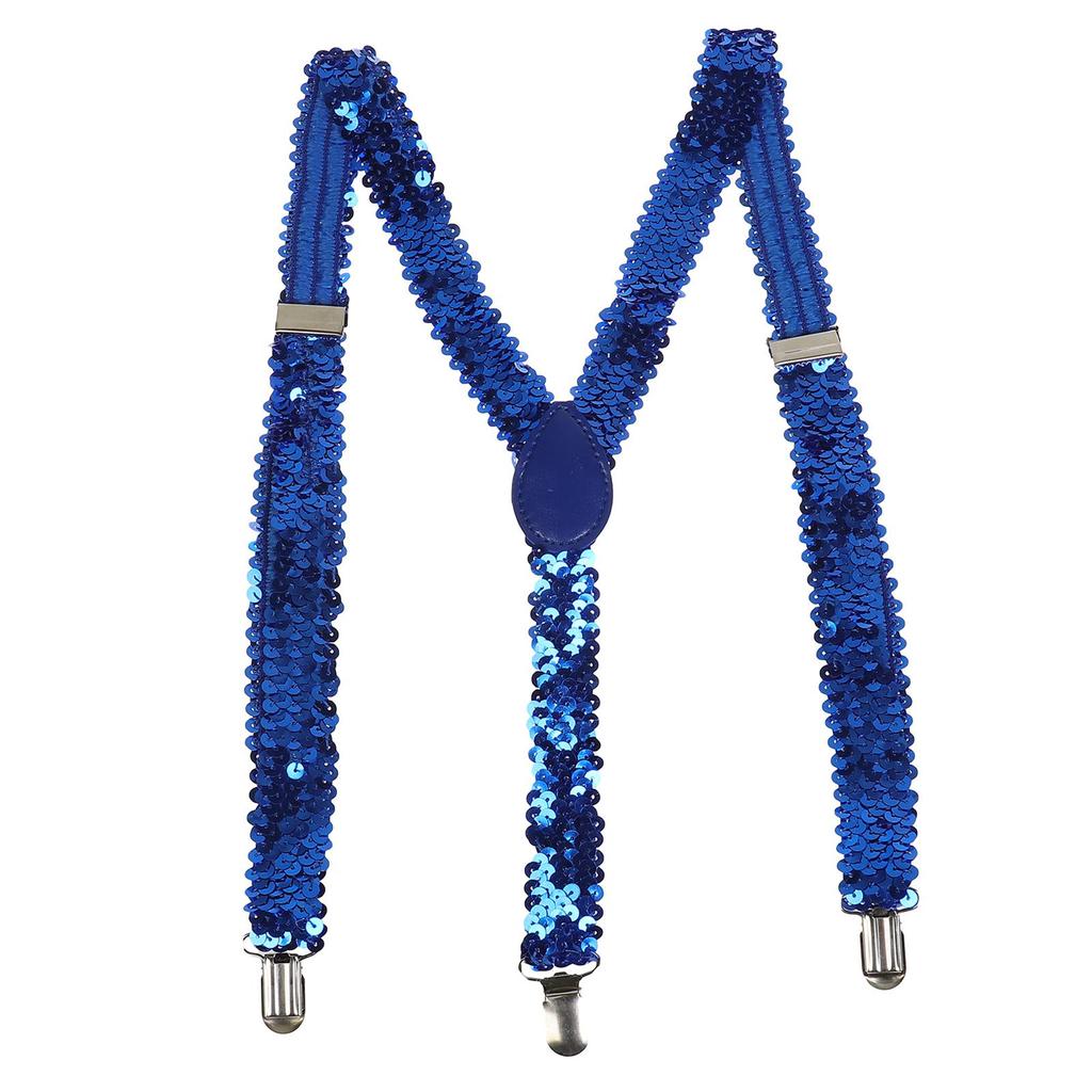 Unisex Sequin Y Back Suspenders 3 Clips Adjustable Elastic Braces