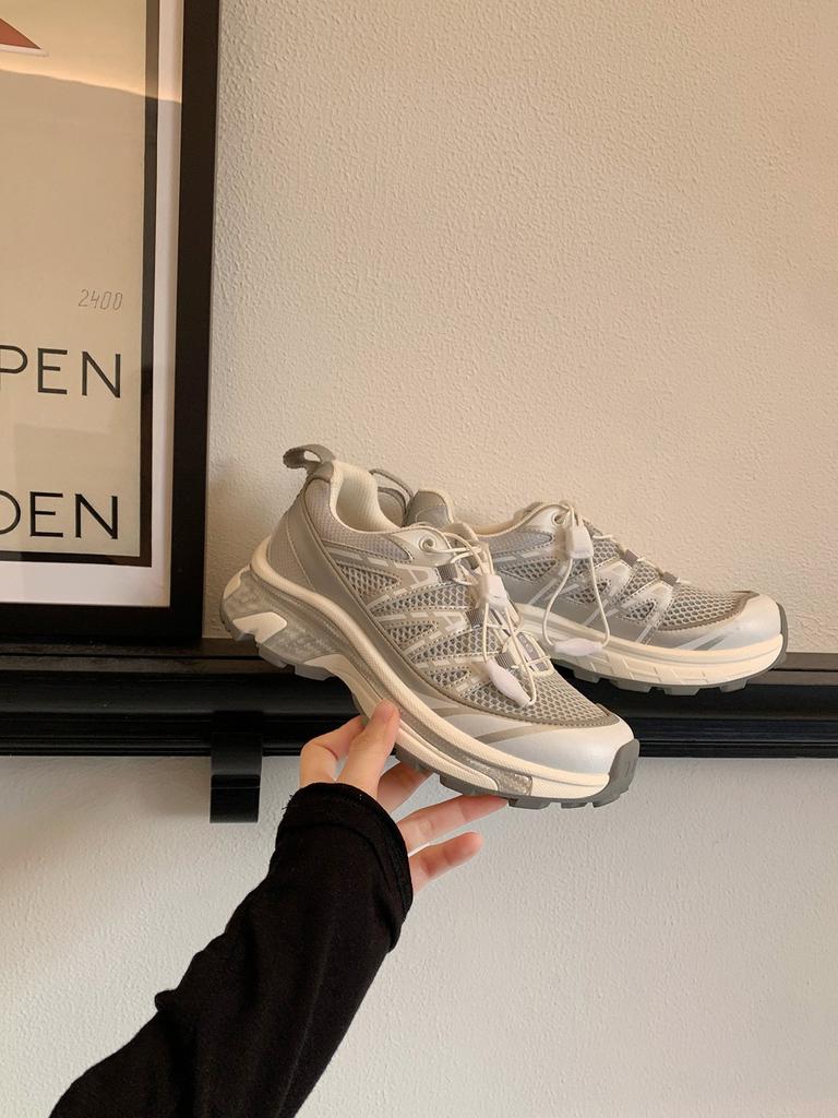 Atmungsaktive Dad-Schuhe aus Leder-Mesh für Damen, Sommer 2025 neu, mit dicker Sohle, bequem, lässig, Outdoor-Bergsteigen, Sportschuhe