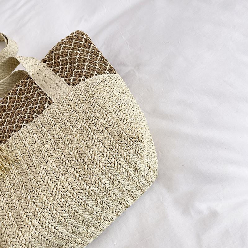 Straw Woven Tote Bag Women Summer Beach Handbag Natural Rattan Shoulder Bag Casual Vacation Style Bag