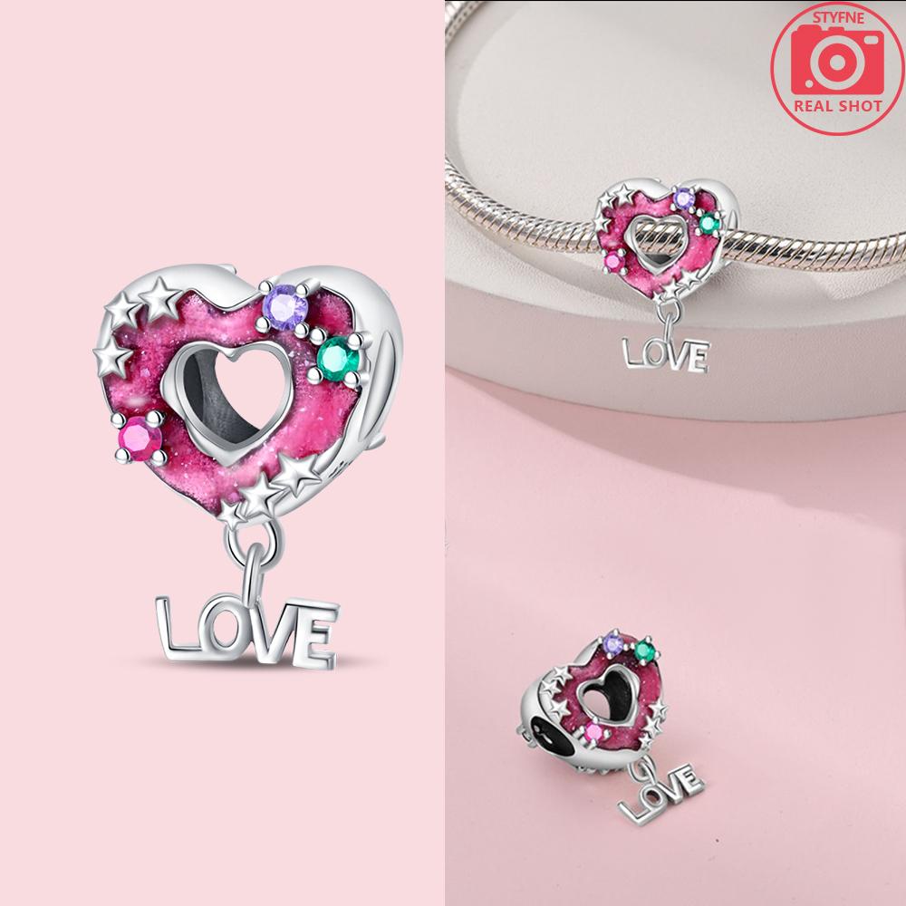 Rose Pink Zircon Love Heart Color-Changing Beads Fit Bracelet Charms Copper Original Jewelry Couple Wedding Diy Accessories