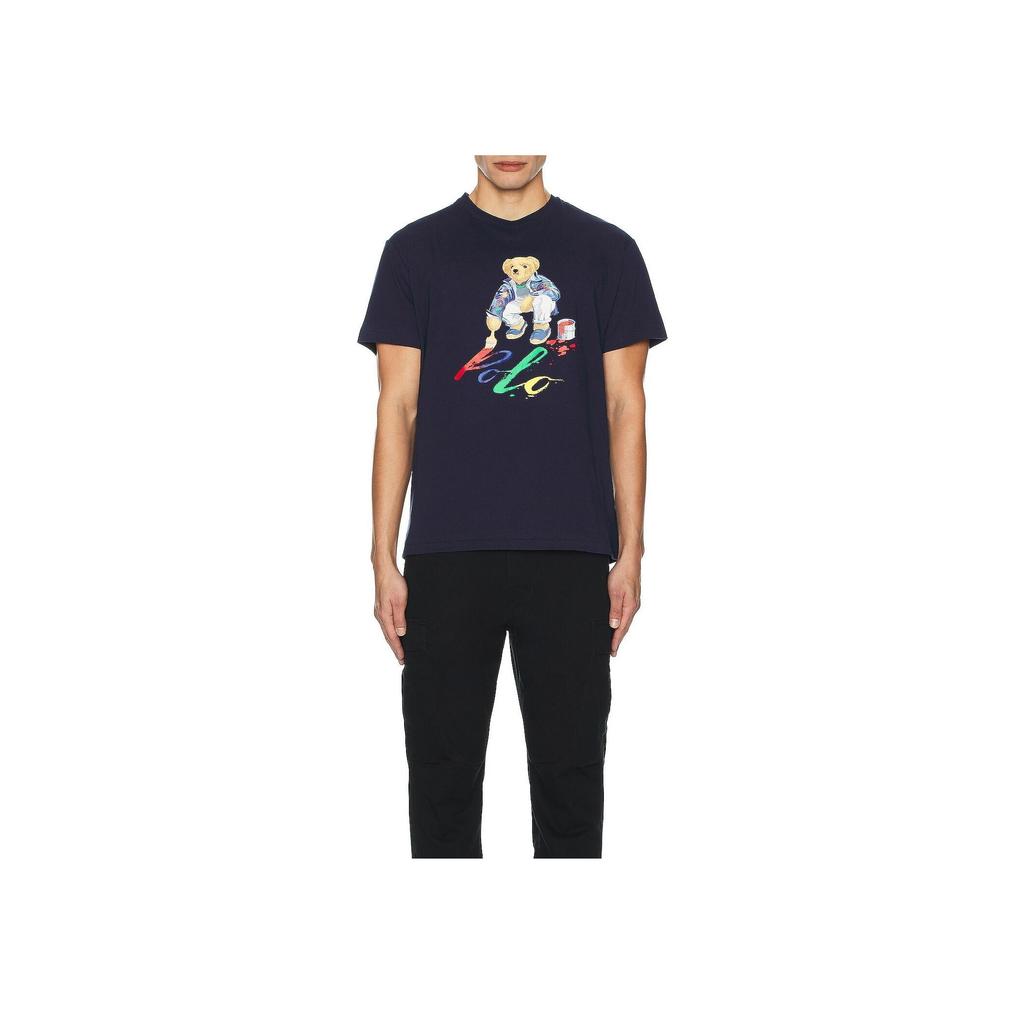 Polo Ralph Lauren Bear Letter Print Crew Neck Straight Fit Short Sleeve T-Shirt Men T-Shirts Navy-Blue 710854497-029