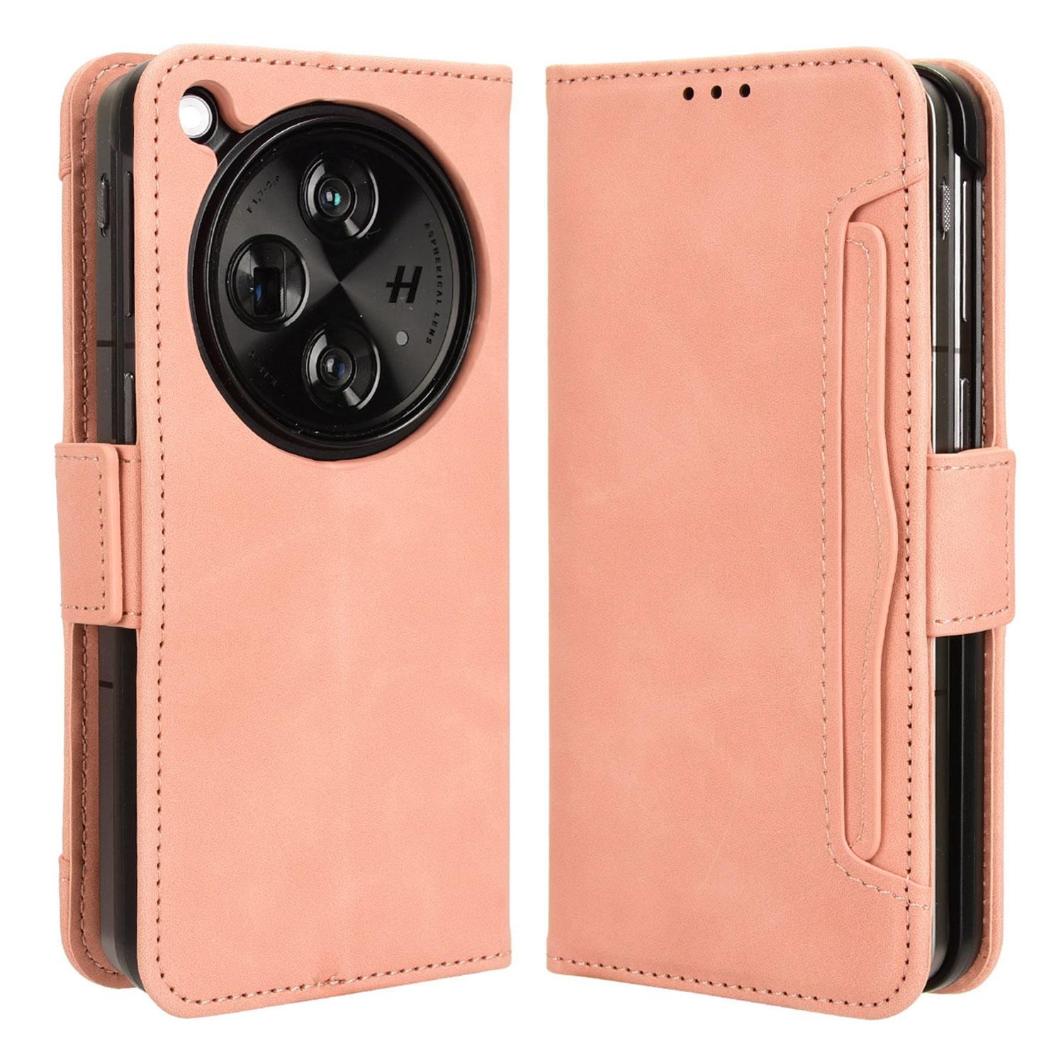 

For Oppo Find N3 5G/OnePlus Open PU Leather Protective Case Card Holder Stand Flip Cover Pink