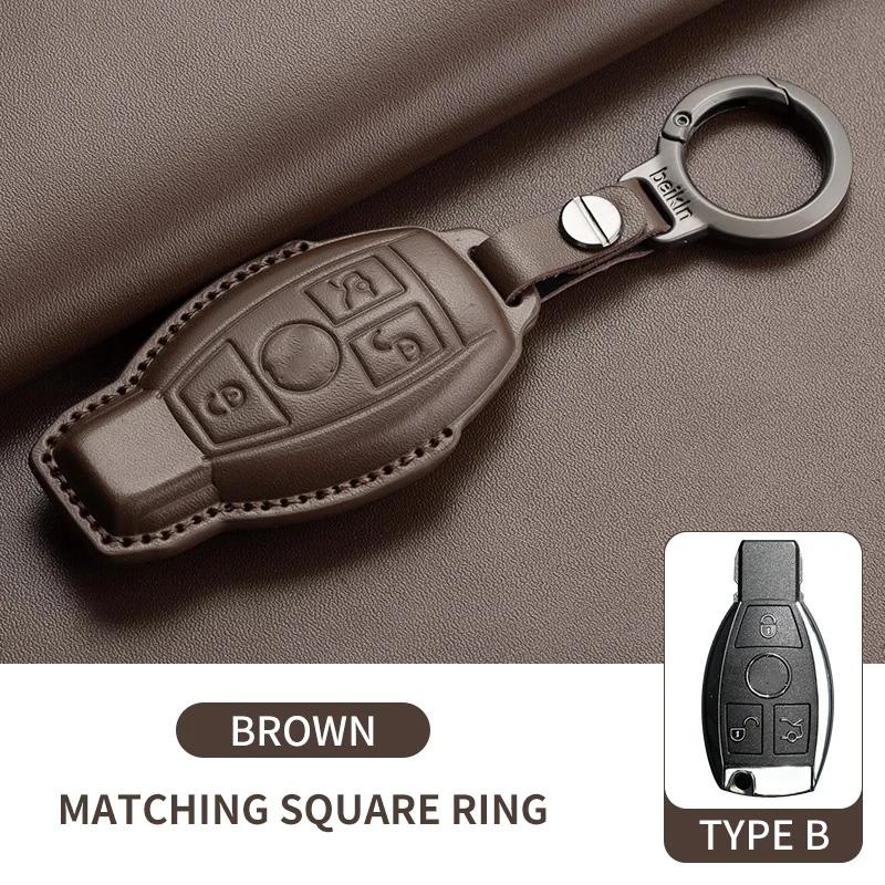 Leather Car Key Case Cover For Mercedes Benz E C G M R S Class W204 W212 W176 GLC CLA GLA AMG 2025 Key Shell Car Accessories