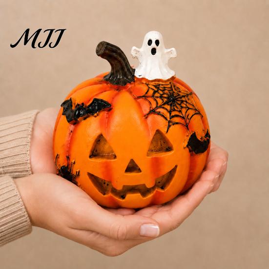 Unique Holiday Gifts Halloween Pumpkin Ghost Bat Skull Figurine, Cute Resin Festive Desktop Decor Tabletop Ornaments for Home Party Shelf Mantels