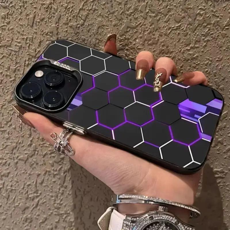 Fashion Technology Honeycomb Matte Phone Case For iPhone 16 15 14 13 12 11 ProMax Pro Plus XR XS 7 8 SE 3 Shockproof Laser Cover