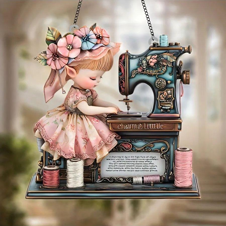 Charming vintage sewing machine pendant - fairy tale like hanging decoration, perfect for handicraft studios and sewing studios,