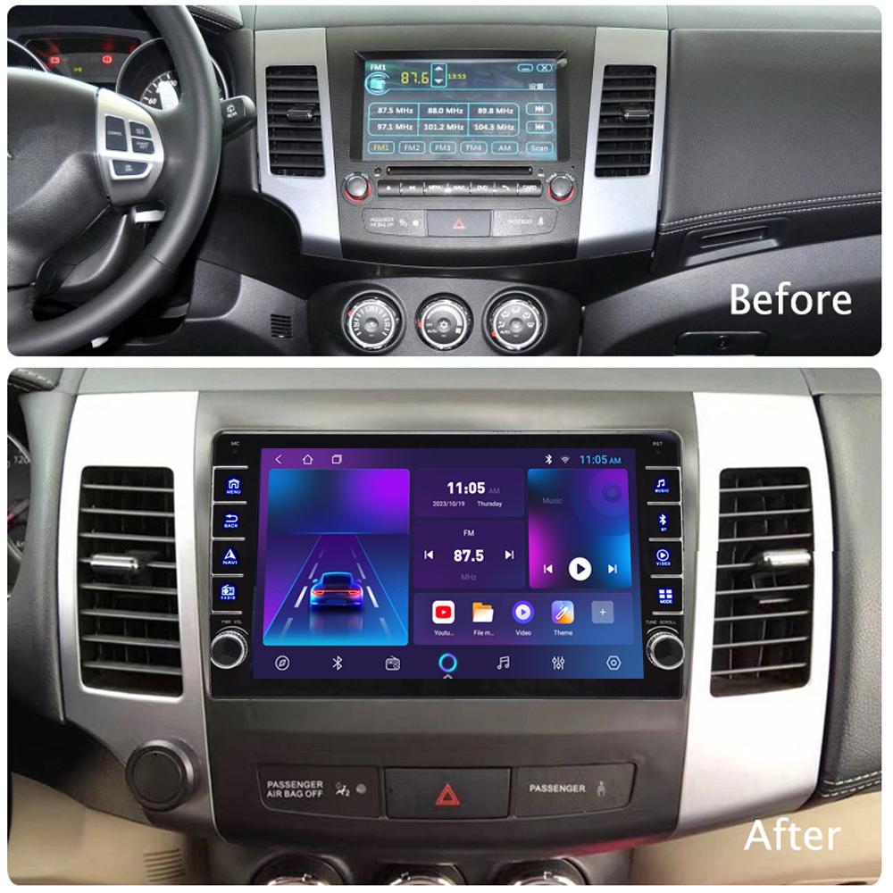 icreative Android-Autoradio-Multimedia-Video-Player für Mitsubishi Outlander 2005–2011 mit Knopfknopf, Carplay, WiFi, BT, 2 Din, 2 + 32 GB