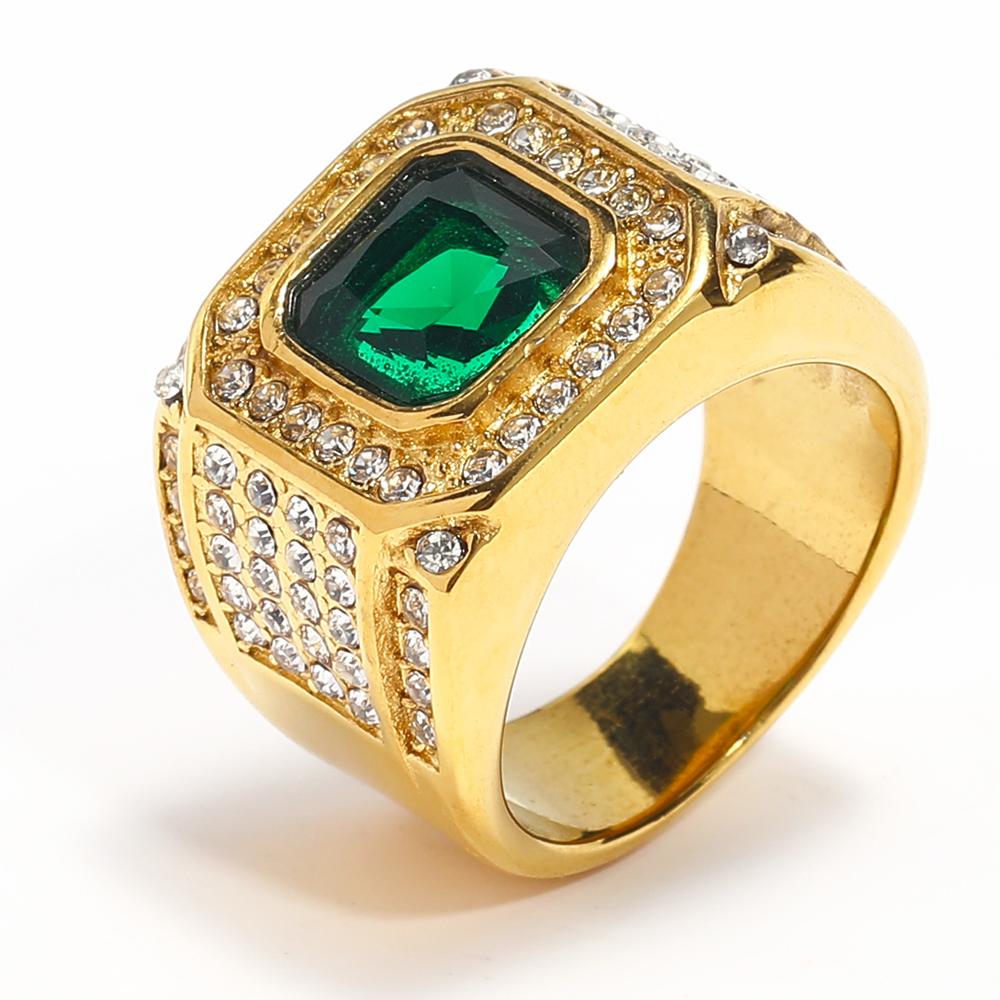 Full Diamond Square Ring for Men Titanium Steel Bling Iced Out Hip Hop Jewelry Luxury Cubic Zirconia Ring