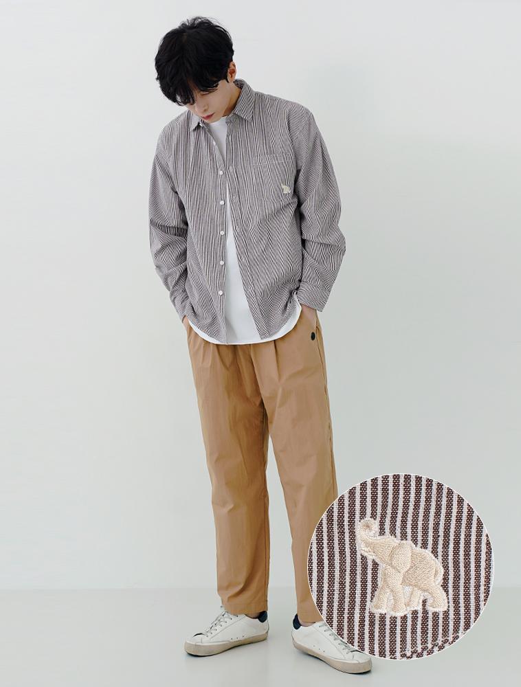 La Maison Studio Unisex Semi-Overfit Striped Pocket Embroidered Shirt Brown (Fcb3Sh306M) Brown/M