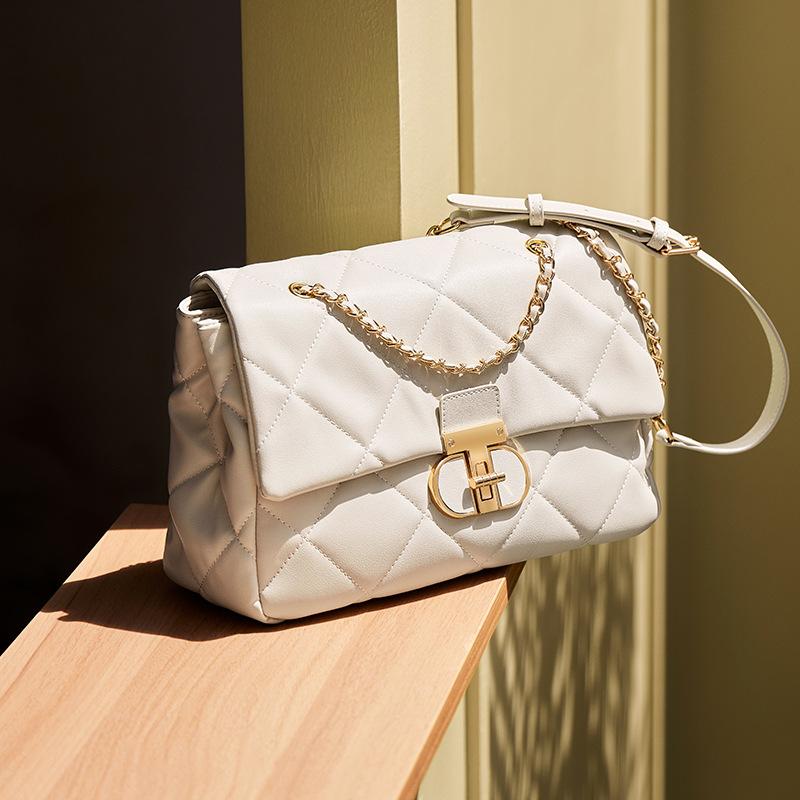 

Mrs. Qiao Bag 2025 New Women s Crossbody Bag Large Capacity Quilted Chain Bag Genuine Leather Women s Shoulder Bag Long30CM*Thick12CM*High17 бежевый