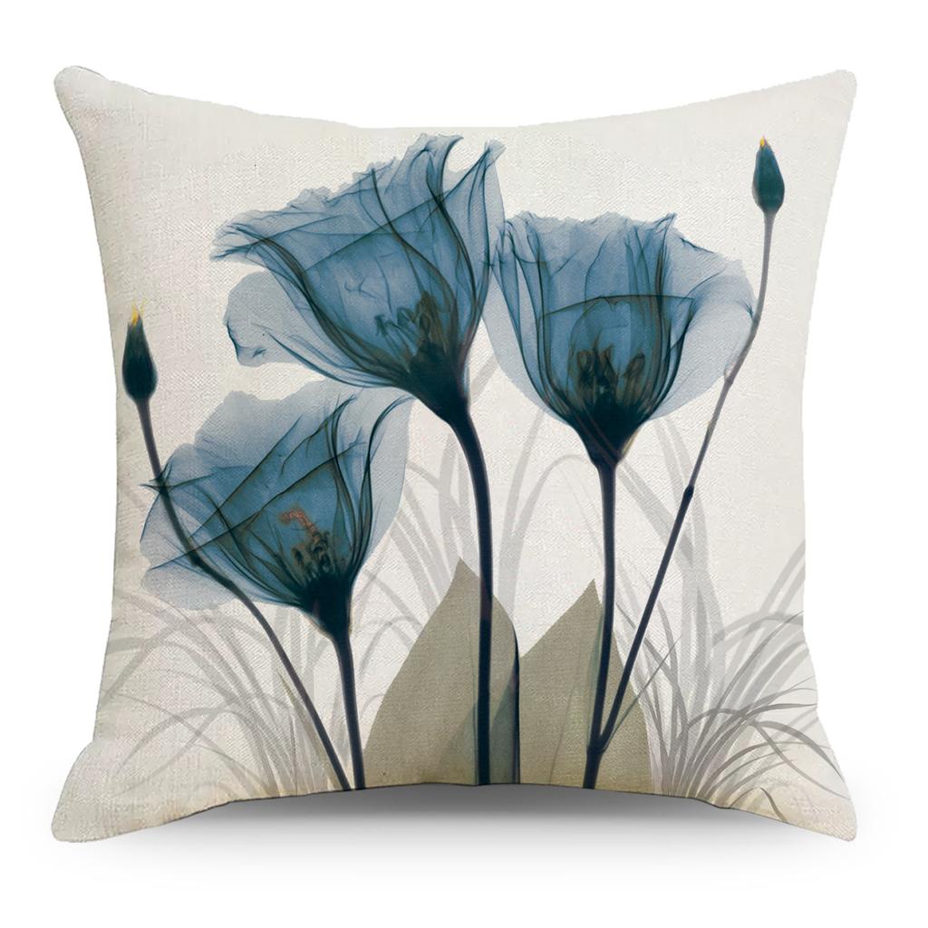 Blue Ink Linen Printed Pillowcase Home Sofa Car Office Pillowcase