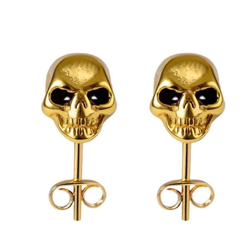 Platinum Skull Stud Earrings - Retro Hip Hop Style for Unisex