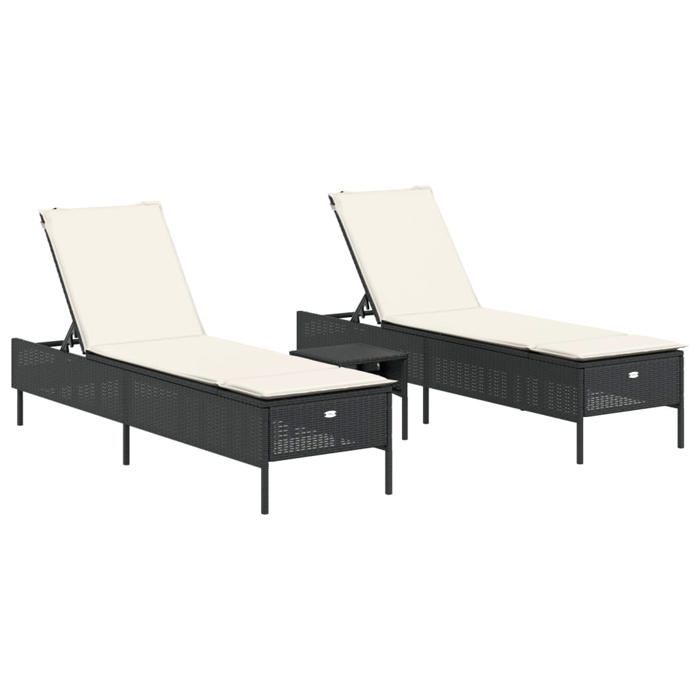 VidaXL Set of 3 Pcs Black Poly Rattan Sun Loungers with Cushions, Sunbed, Garden Daybed, Outdoor Furniture, 3284263