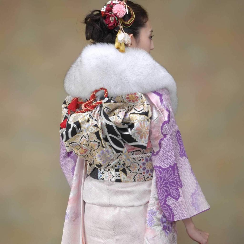 Japanese Coming of Age Ceremony Shawl Blue Fox Furisode Kimono Japanese Fur SAGA Stole Comes with Box [Hayashiguchi] (FS0046)