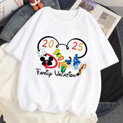 2025 Disney Familienurlaub Grafik Bedrucktes T-Shirt Kleidung Sommer Damen Lässig Kurzarm Streetwear T-Shirt Tees Tops