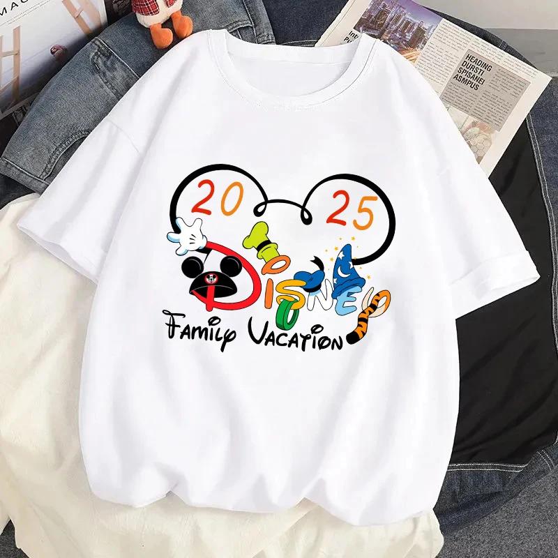 

2025 Дисней Семейный Отпуск Графическая Футболка Одежда Лето Женская Повседневная С короткими рукавами Уличная одежда Футболка Футболки Топы 4XL