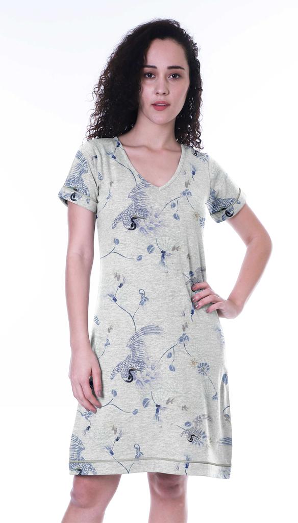 Moomaya Printed V-Neck Nightgown Sleepwear For Women  s  Nightwear  Soft