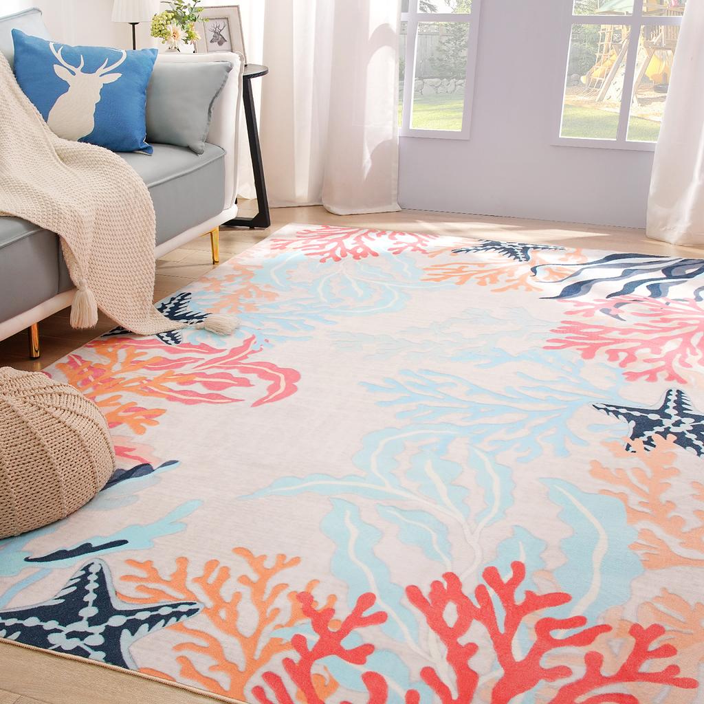 NOAHAS Vintage Floral Rug for Living Room Bedroom, Soft Washable Area Rug with Non Slip, Low Pile Stain Resistance Carpet