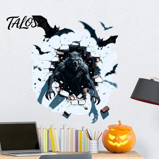 Scary Atmosphere Props for Bar Halloween Wall Sticker, Realistic Pumpkin/Zombie/Werewolf/Clown Print, Waterproof PVC Self-Adhesive Decals, Pvc