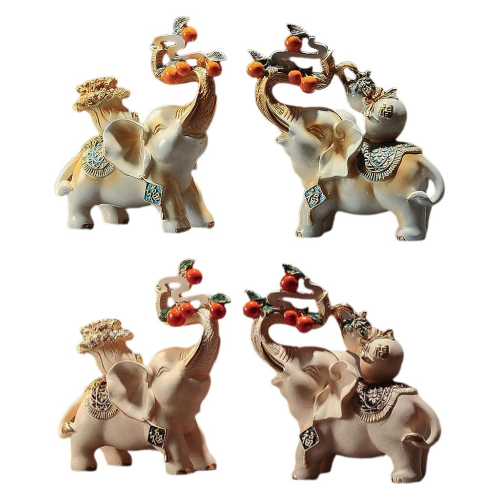 2x Lucky Elephant Statues Novelty Realistic Collection Animal Figurines for Festival Dining Room Bookshelf Indoor Farmhouse
