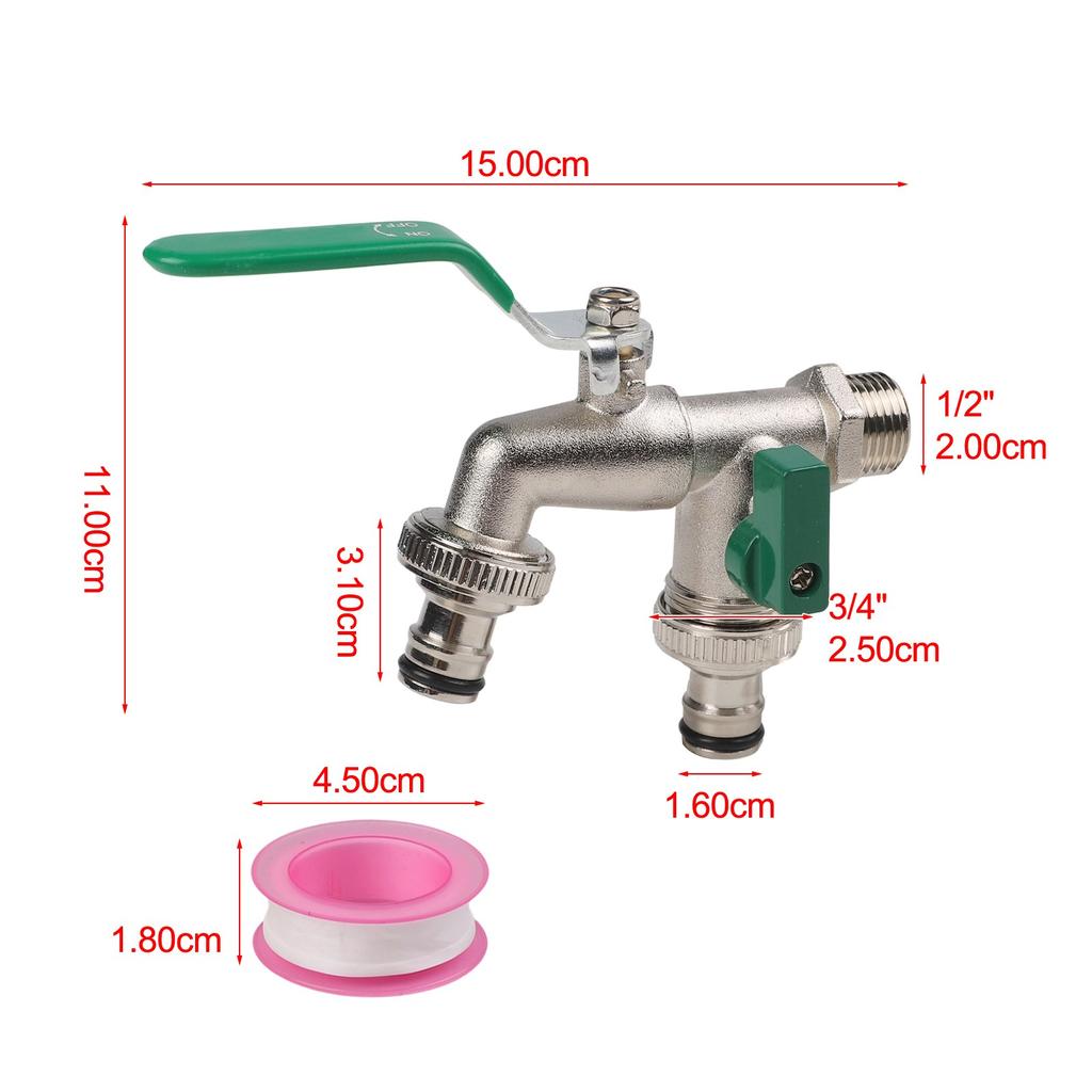 Double Outlet Faucet for Garden with Copper Construction and Hose Connectors