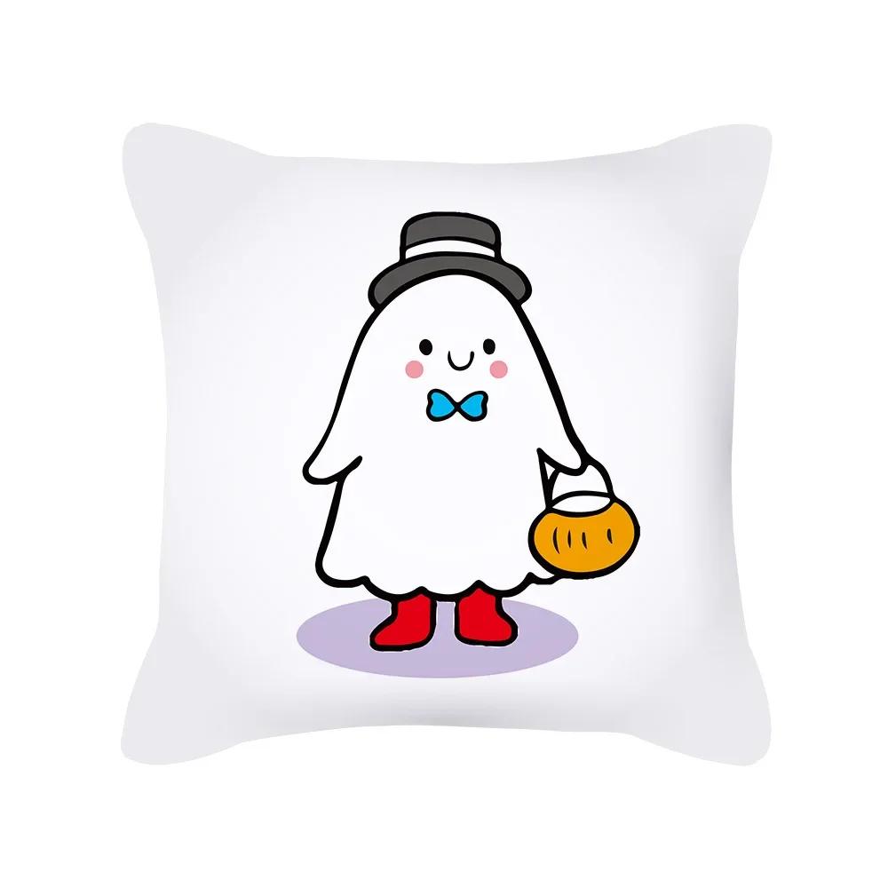 Halloween Cartoon Black Cat Ghost Pumpkin Print Cushion Cover For Home Living Room Sofa Decoration Square Pillowcase