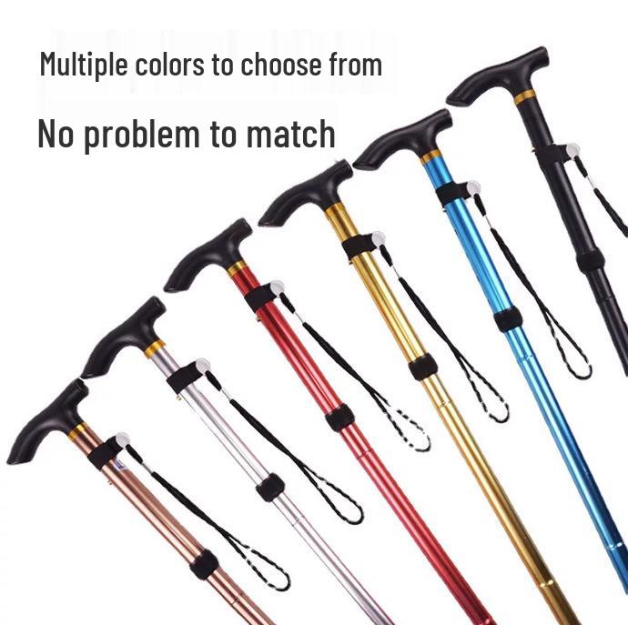 Collapsible Aluminum Trekking Poles for Hiking & Travel - Five-Section Telescopic Cane for Elderly Climbing