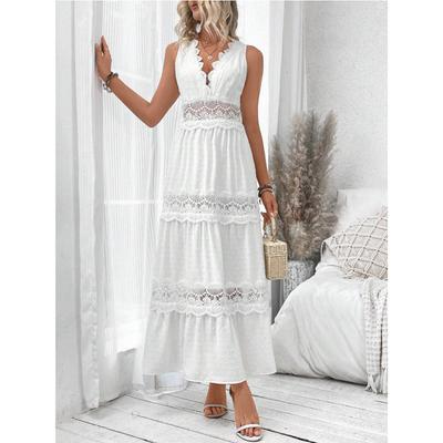 Damen Boho Blumen Strandkleid Ärmellos Sommer Tiefer V-Ausschnitt Maxikleid Lässig Gesmoktes Fließendes A-Linien-Sommerkleid Party Lange Kleider für Damen