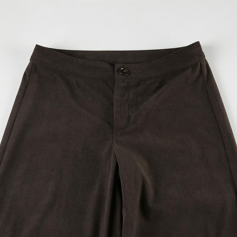 Dámské retro manšestrové základní mikro kalhoty Podzimní a zimní nové ležérní jednobarevné volné rovné kalhoty se širokými nohavicemi