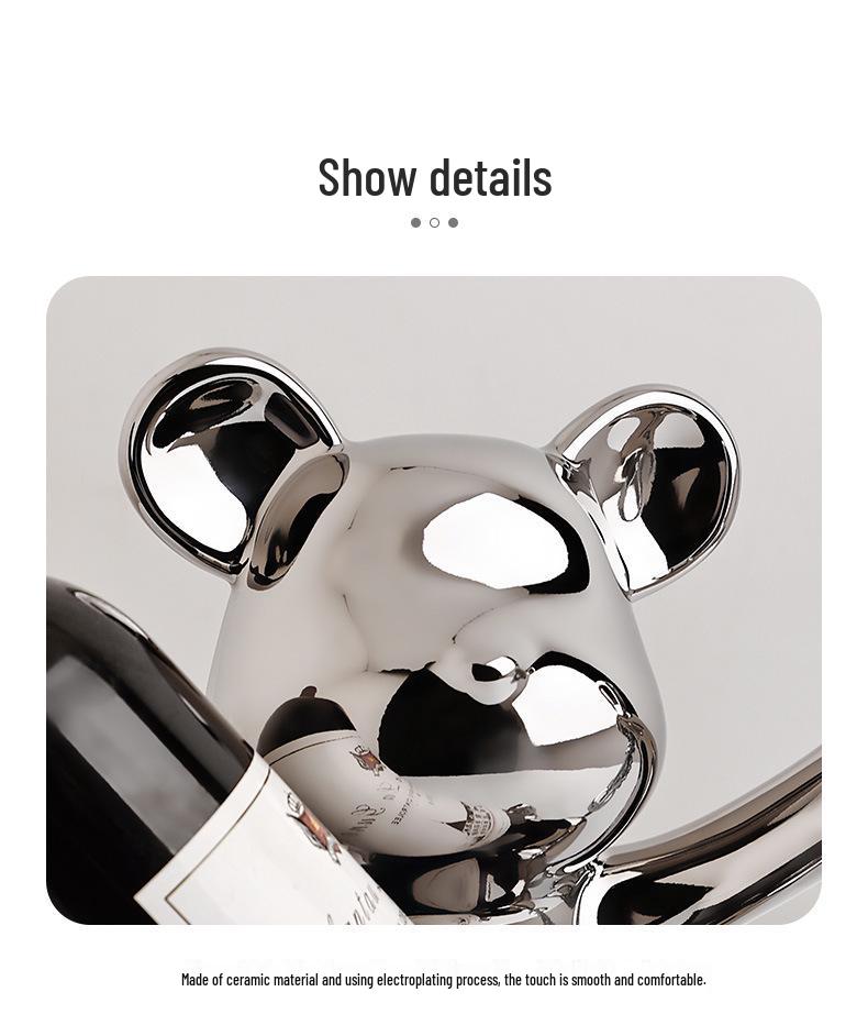 Elegant Ceramic Bear Wine Rack: Red Wine Display and Cup Holder for Luxurious Living Room Decor