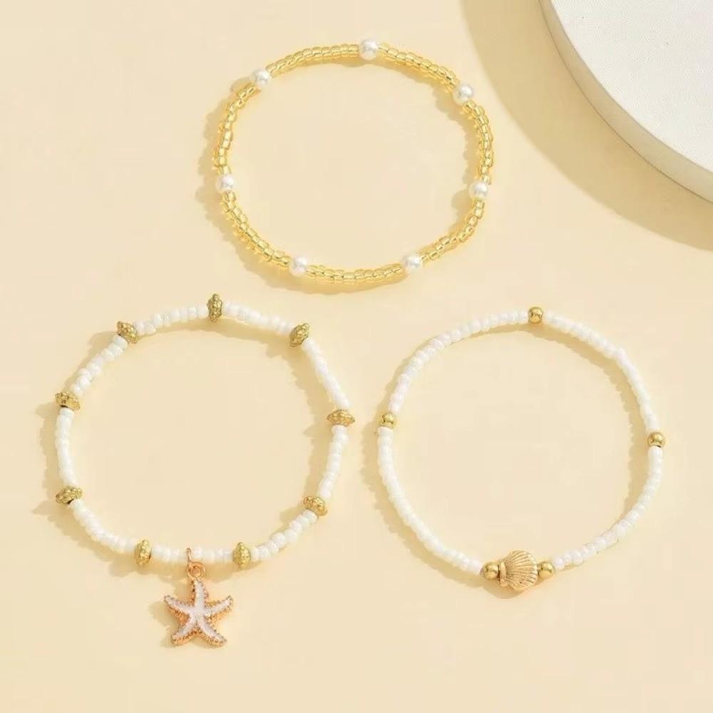 Multilayer Beaded Starfish Shell Ankle Chain Adjustable Beach Foot Jewelry  Women