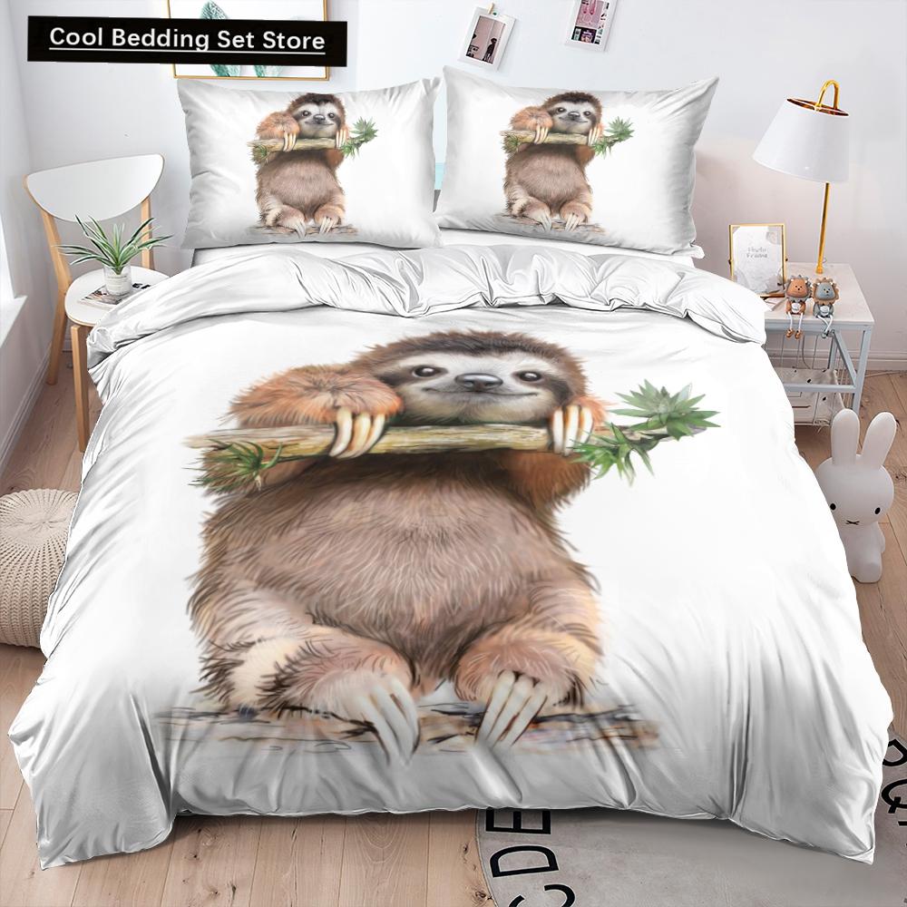 Cartoon Sloth Bedding Set for Bedroom Home Manga Style Sloth Print Duvet Cover Lazy Sleeping Australian Animal Soft Quilt Cover